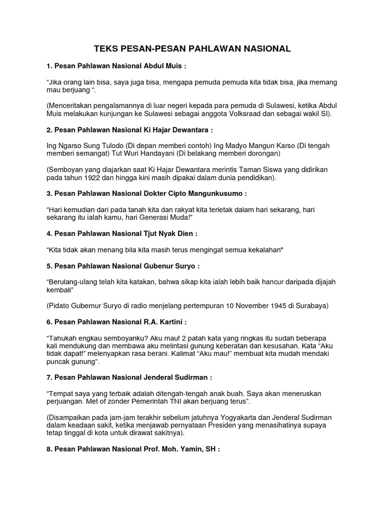 Mengenal Pesan Pahlawan Nasional: Ketulusan Berjuang untuk Negeri