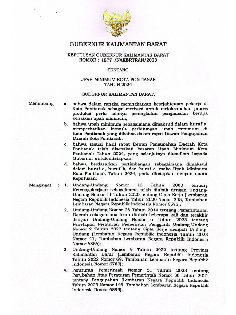 UMK Pontianak Naik, Tunggu UMP Kalbar