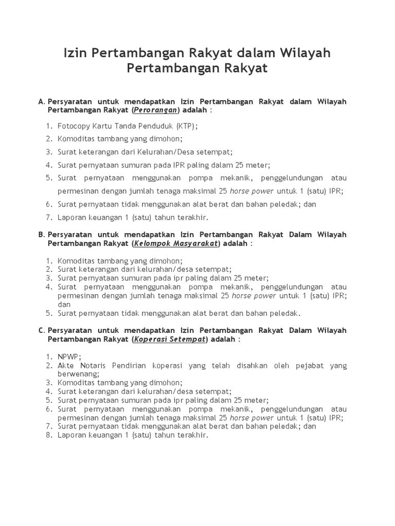 Penerbitan Izin Wilayah Pertambangan Rakyat di Kalimantan Tengah